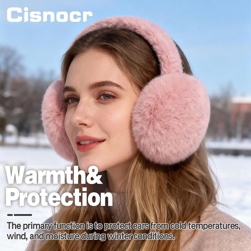Cisnocr 2pcs Earmuffs for Women Winter White Black Fur Earmuffs Foldable Ear Warmer Soft Ear Covers - Image 3